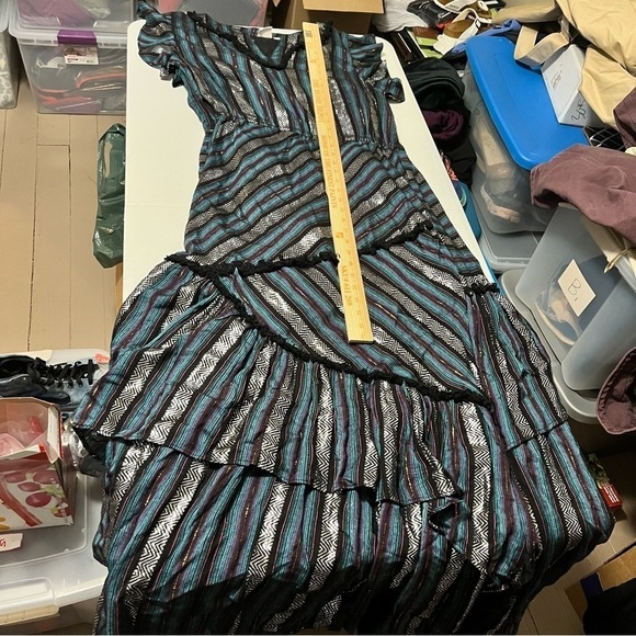 Tessora Long Dress Blue Metallic Stripes Large M2 - Picture 6 of 8